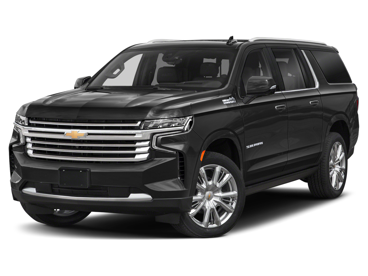 2021 Chevrolet Suburban High Country in Satin Steel Metallic — front three-quarter view